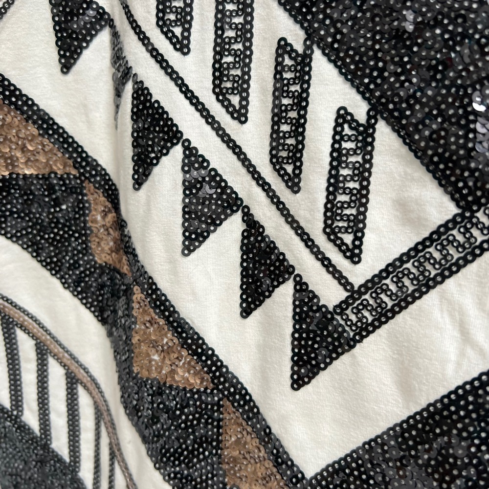 Express Sequin Mini Skirt Black White Aztec Tribal Print Art Deco Size Large - Picture 15 of 16